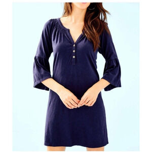 Lilly Pulitzer Teigen True Navy‎ Bell Sleeve Mini Dress 30541 Small Preppy Beach